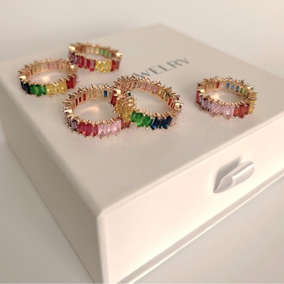 18k Gold Plated Baguette Stone Ring Waterproof Jewelry - Picture 2 of 10